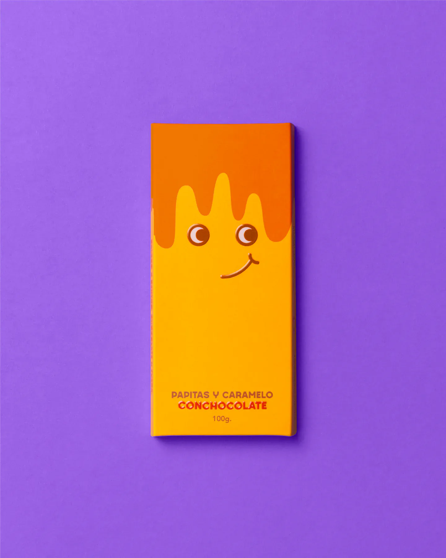 Frente de la barra Papitas y Caramelo sobre fondo morado